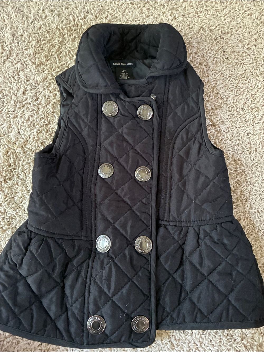 Calvin Klein Jeans Black Quilted Peplum Vest with Logo Buttons